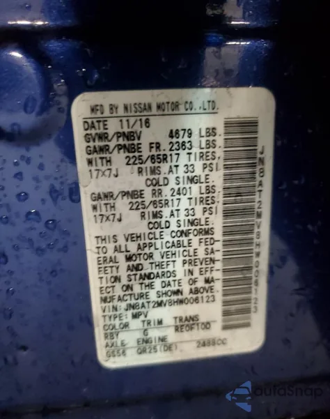 2017 Nissan Rogue S из США, поврежденный, VIN JN8AT2MV8HW006123